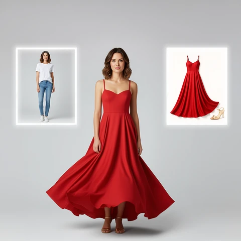 Model showing seamless outfit transformation with AI