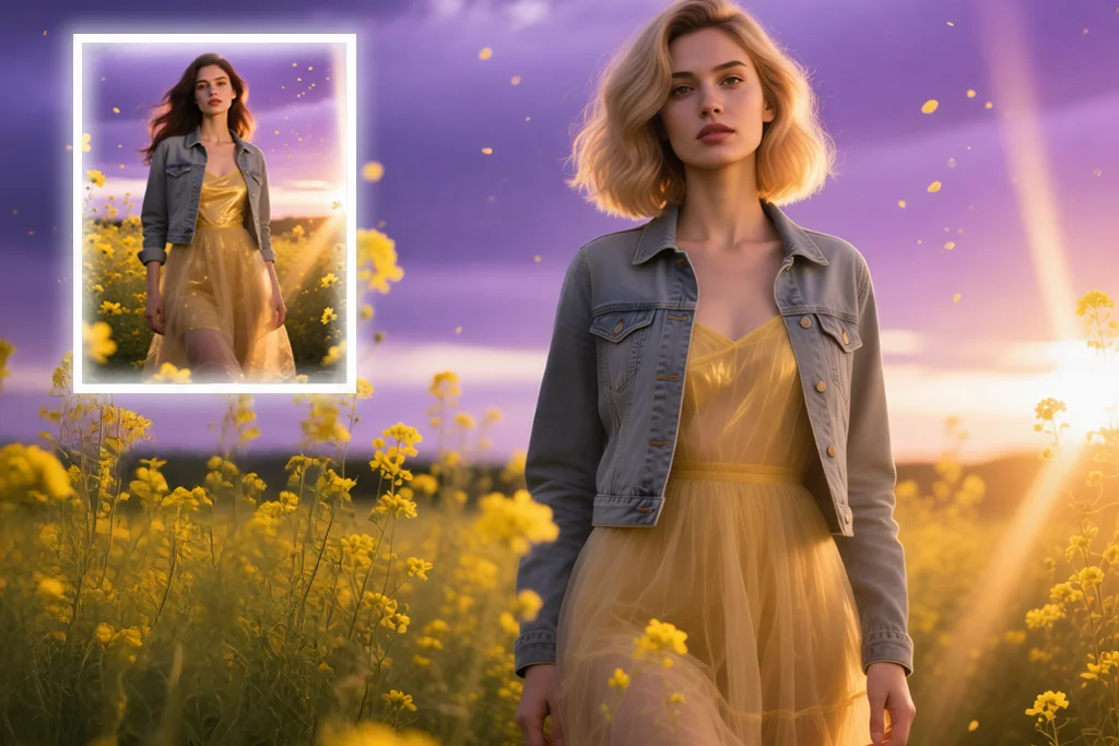 Portrait with background changed using Quick Edit